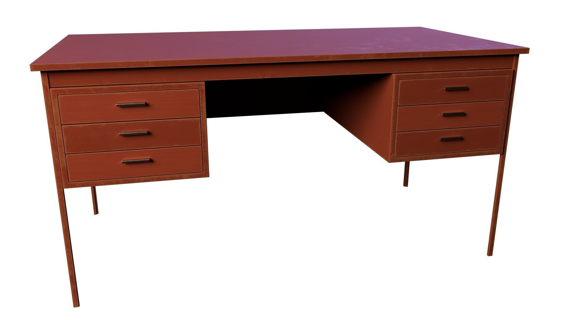 Teak Desk Low-poly 3D model_1