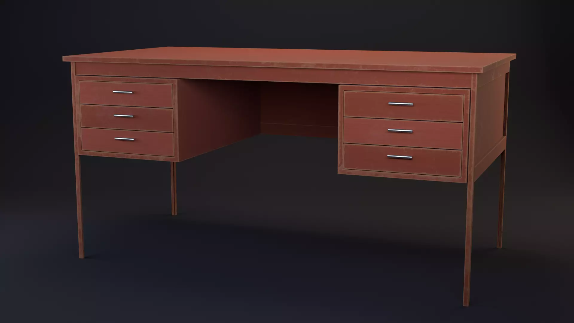 Teak Desk Low-poly 3D model_0