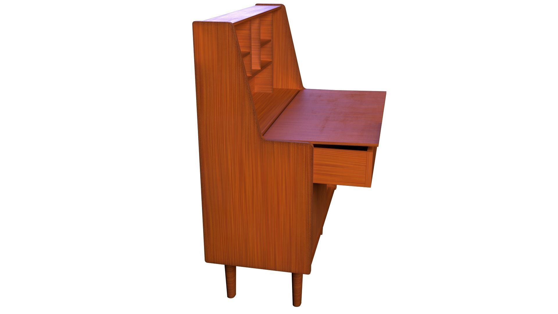 Mid-Century Writing Bureau Desk 1960s Low-poly 3D model_4