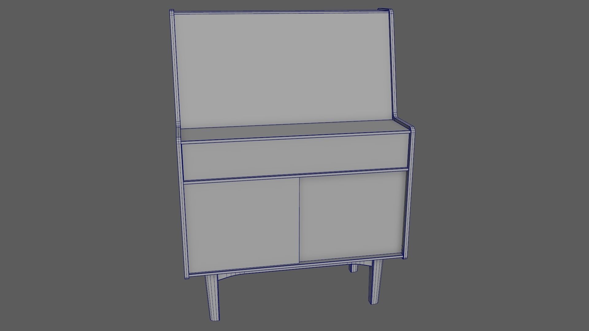 Mid-Century Writing Bureau Desk 1960s Low-poly 3D model_16