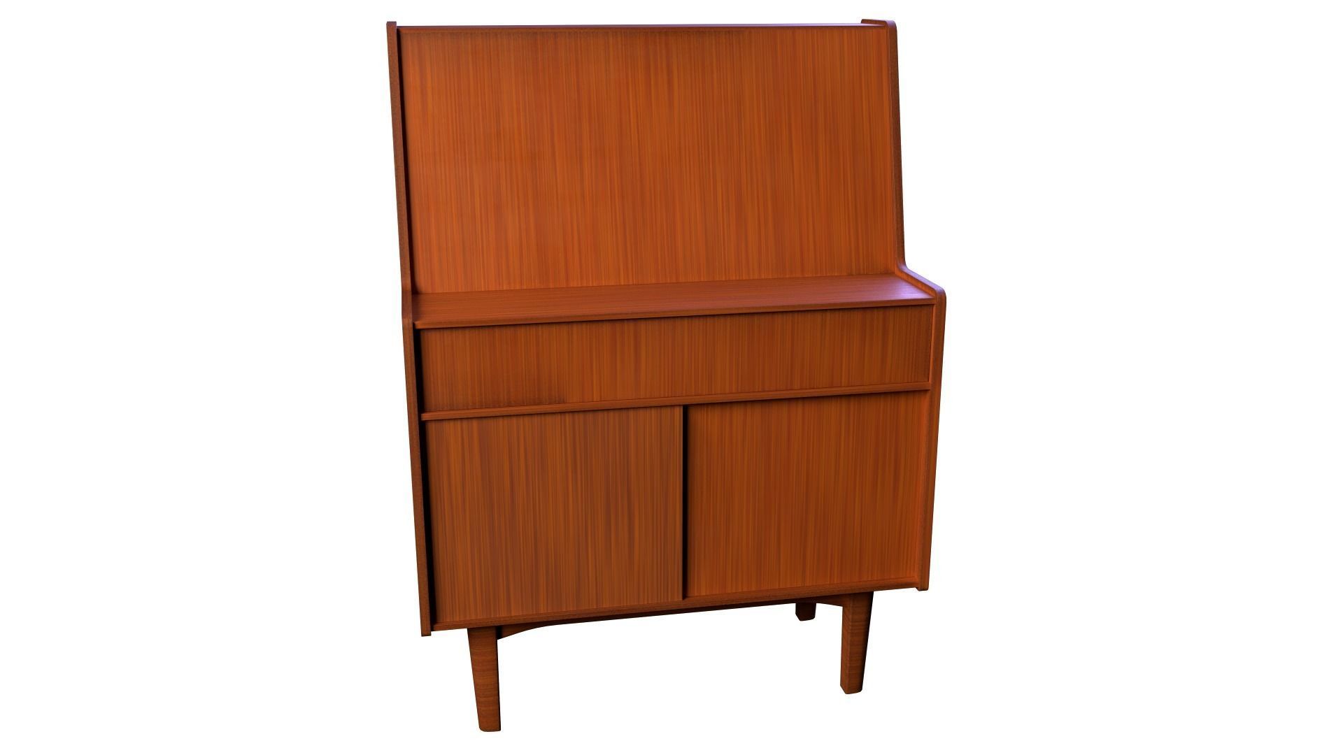 Mid-Century Writing Bureau Desk 1960s Low-poly 3D model_1