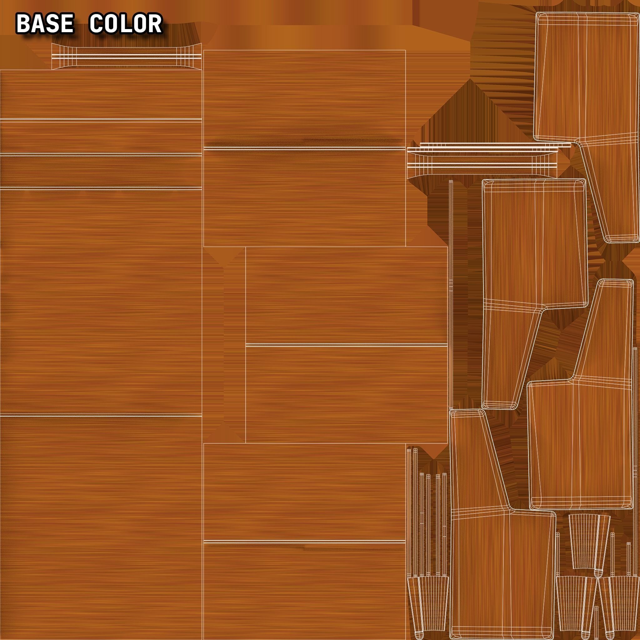 Mid-Century Writing Bureau Desk 1960s Low-poly 3D model_32