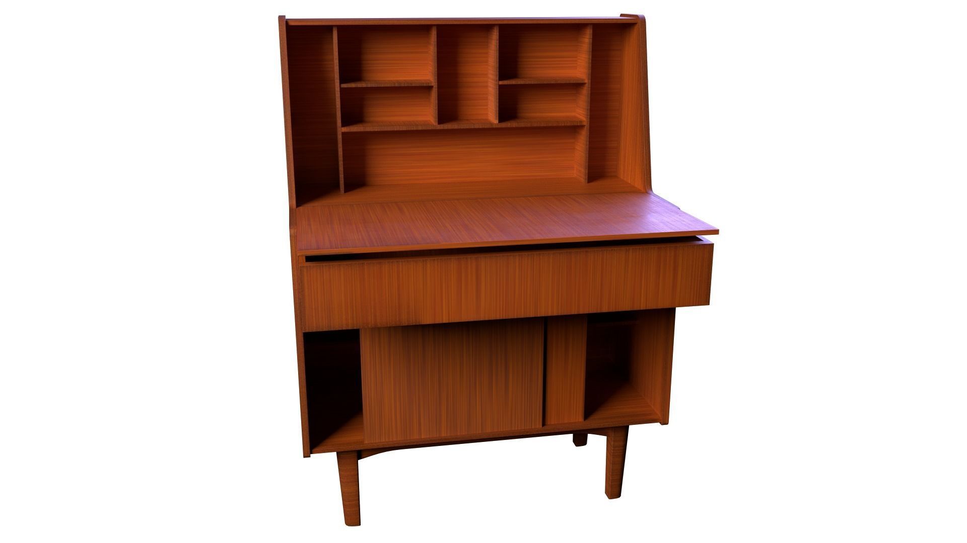 Mid-Century Writing Bureau Desk 1960s Low-poly 3D model_2
