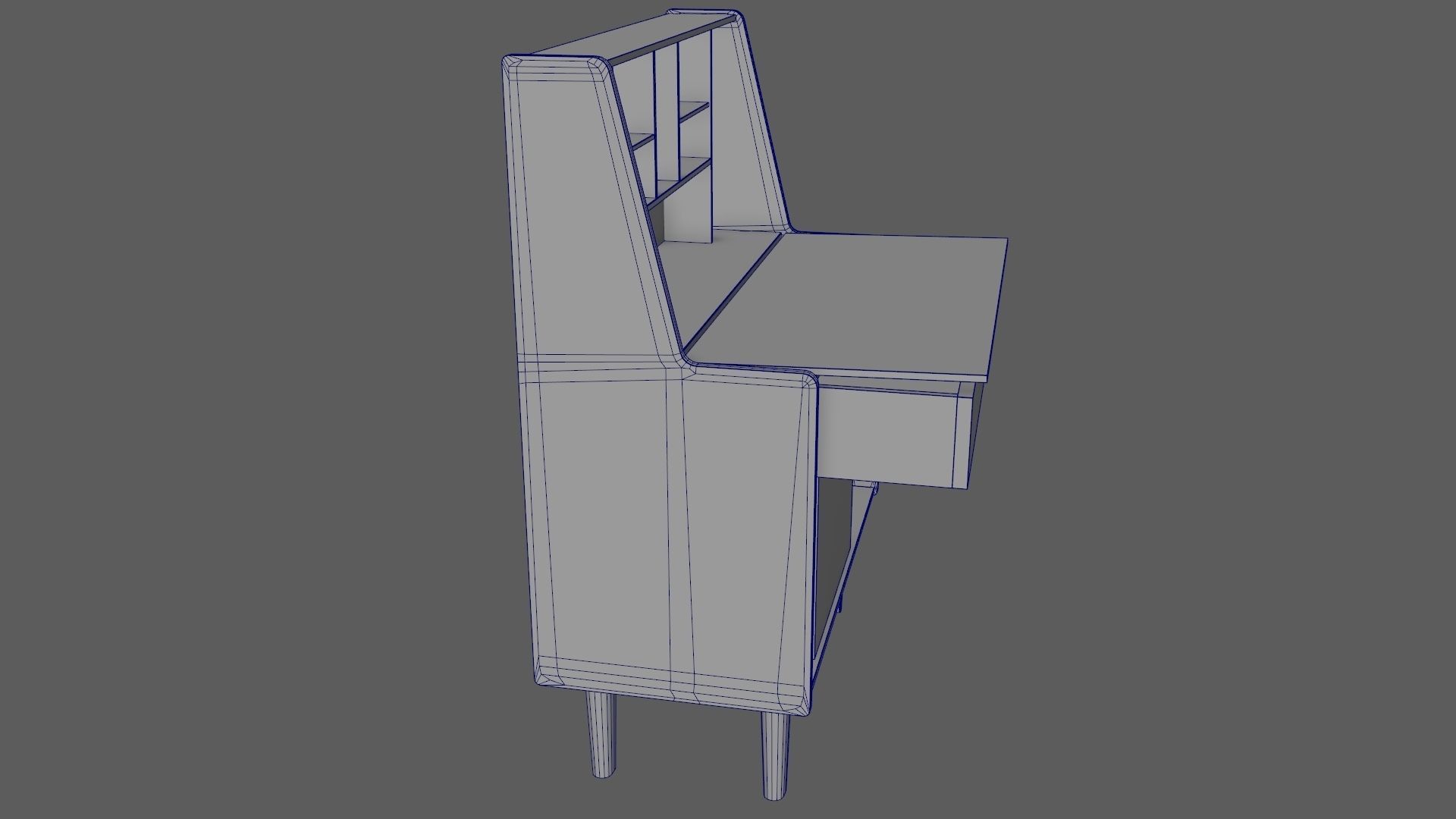 Mid-Century Writing Bureau Desk 1960s Low-poly 3D model_23
