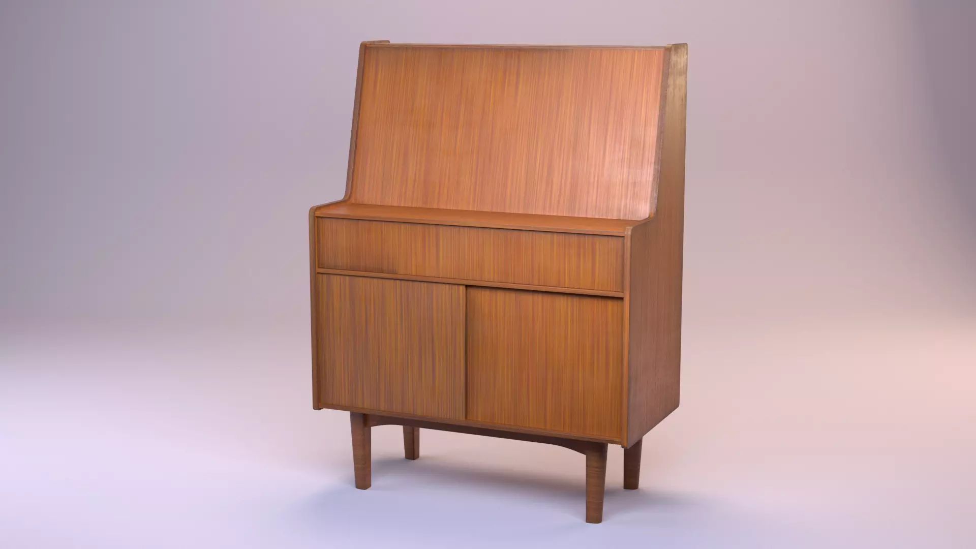 Mid-Century Writing Bureau Desk 1960s Low-poly 3D model_0