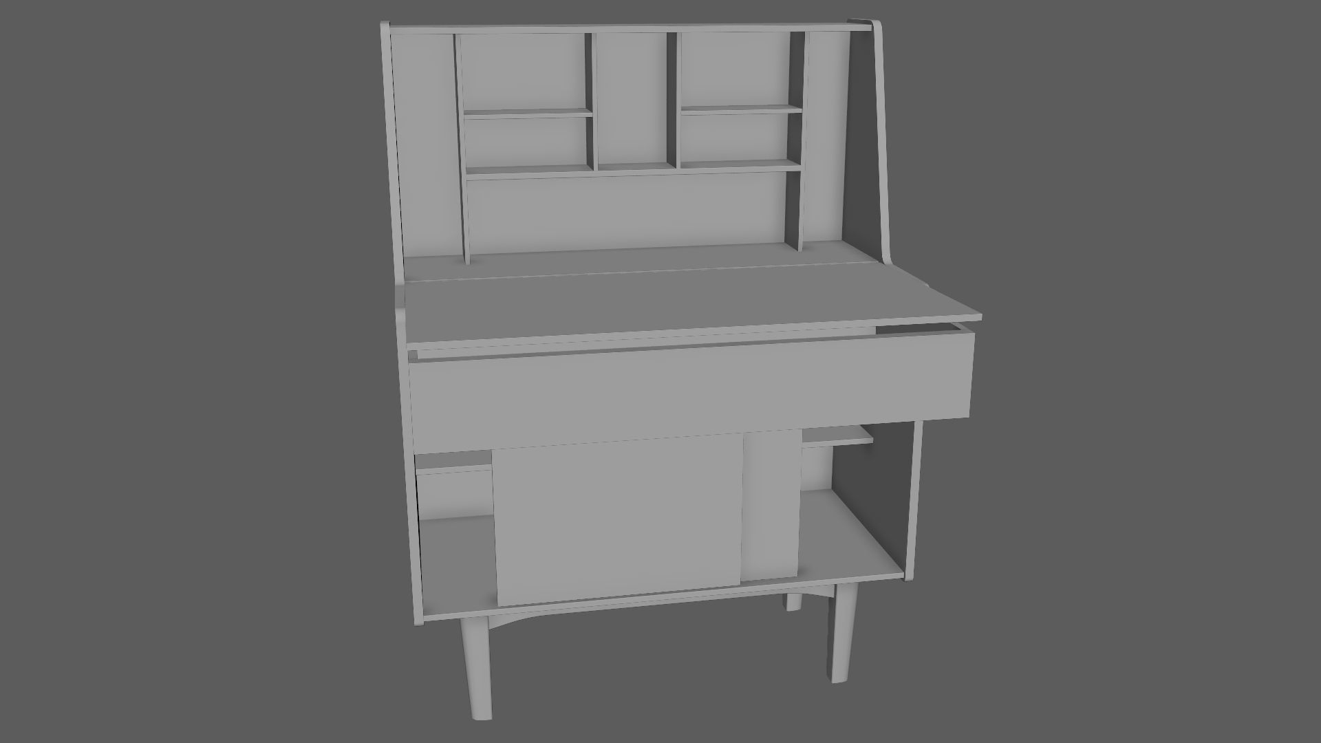 Mid-Century Writing Bureau Desk 1960s Low-poly 3D model_9