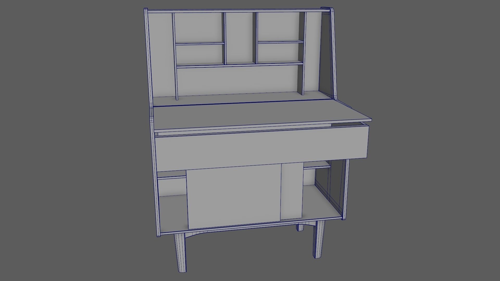 Mid-Century Writing Bureau Desk 1960s Low-poly 3D model_17