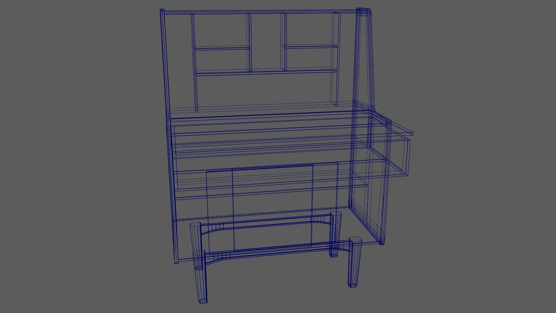 Mid-Century Writing Bureau Desk 1960s Low-poly 3D model_19