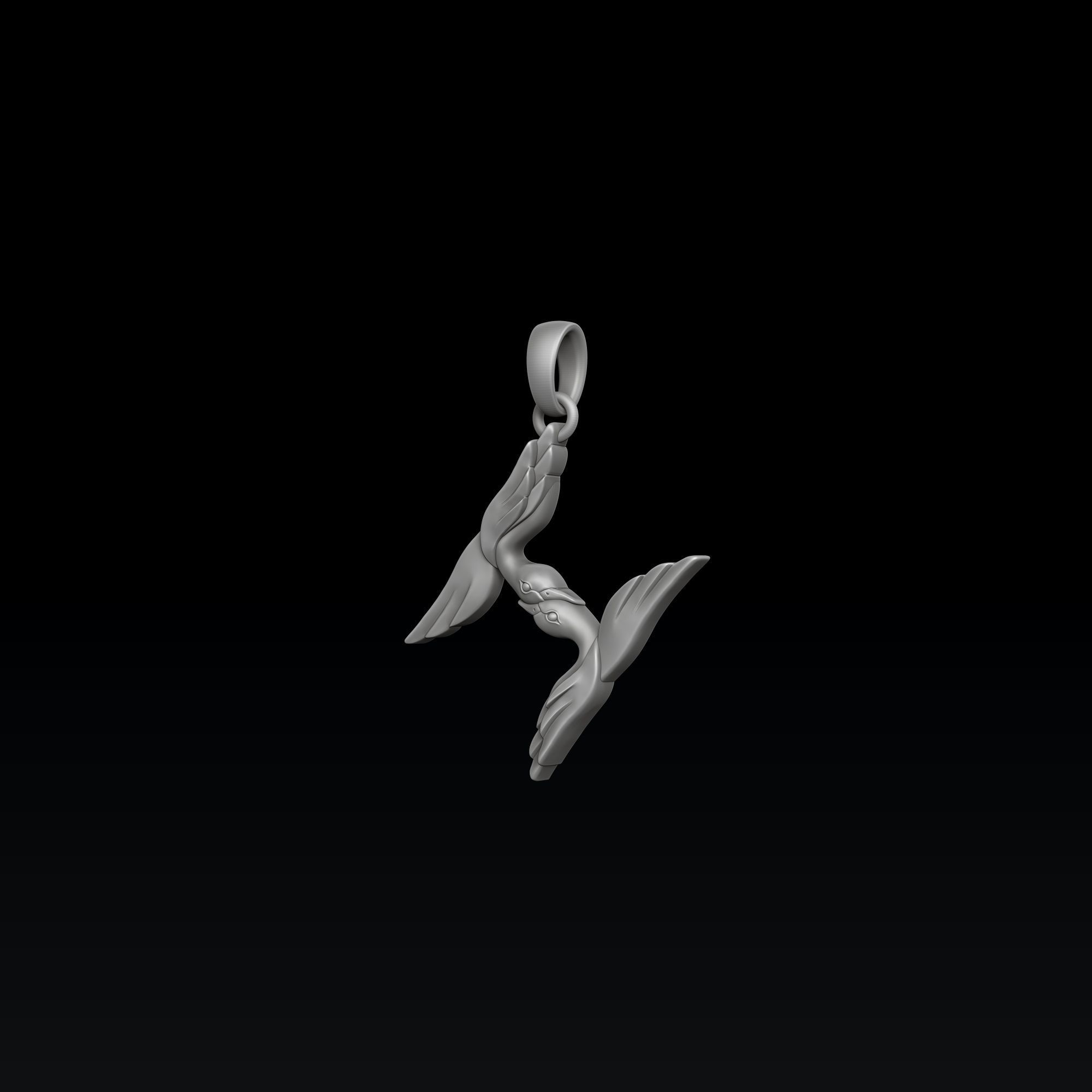 Bird Letter H Pendant 3D print model_2