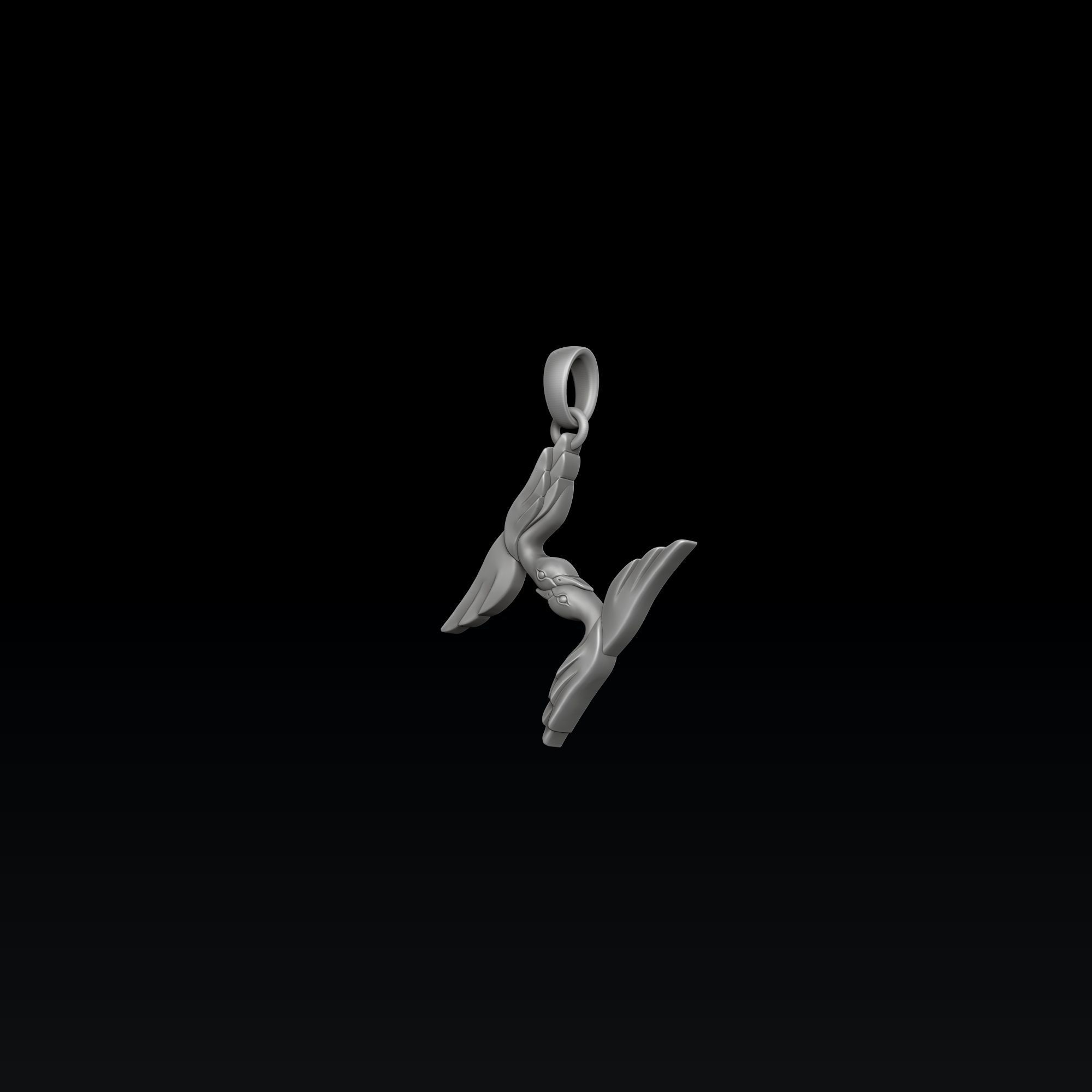 Bird Letter H Pendant 3D print model_4