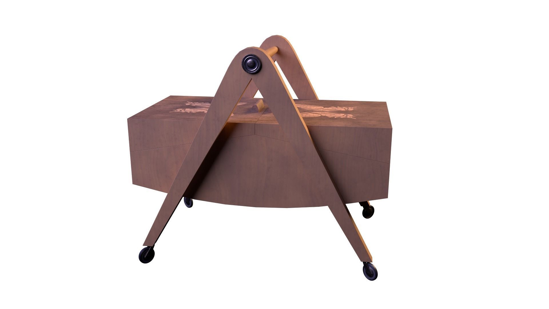 Mid-Century Marquetry Sewing Table Low-poly 3D model_5