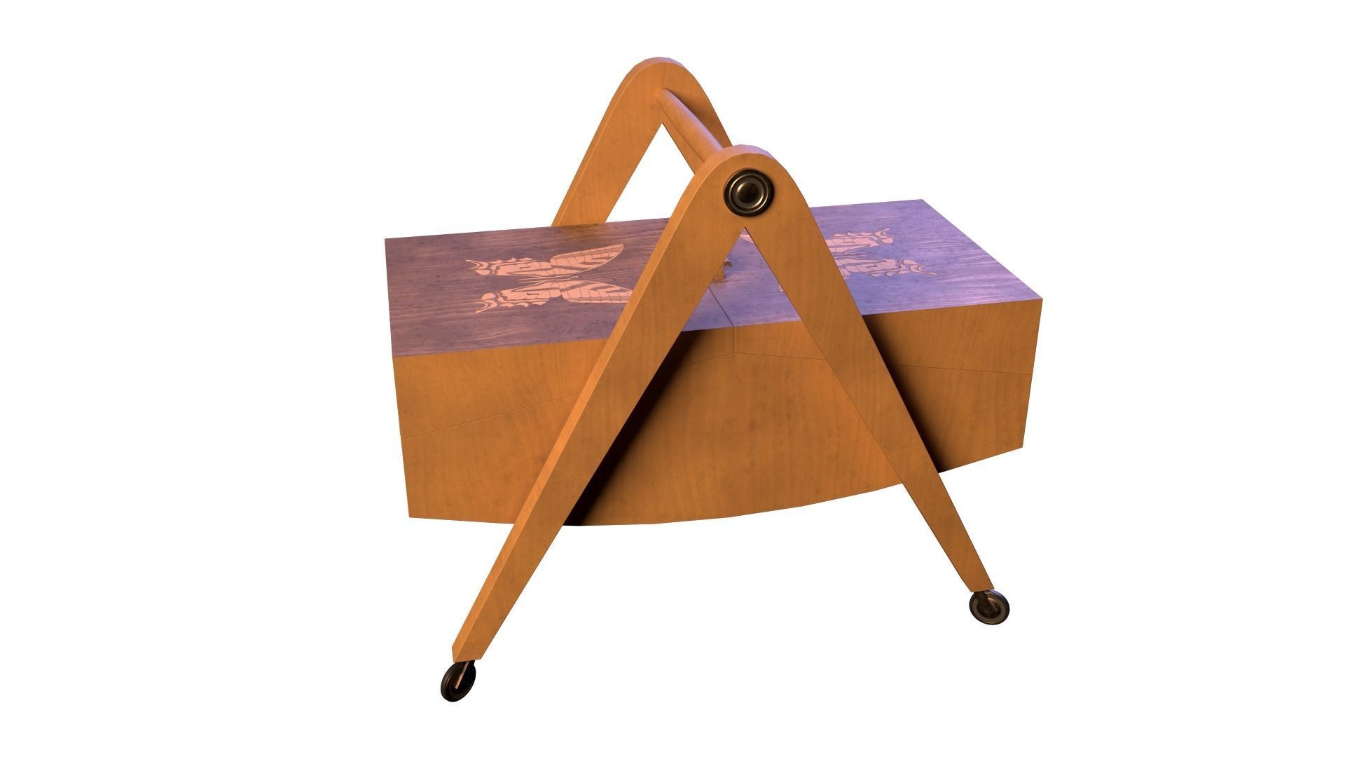 Mid-Century Marquetry Sewing Table Low-poly 3D model_1