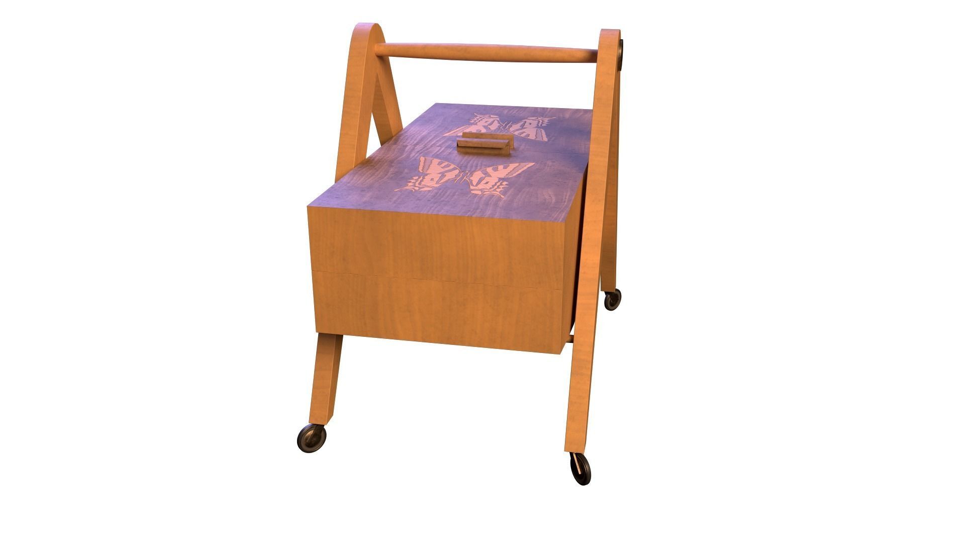 Mid-Century Marquetry Sewing Table Low-poly 3D model_3