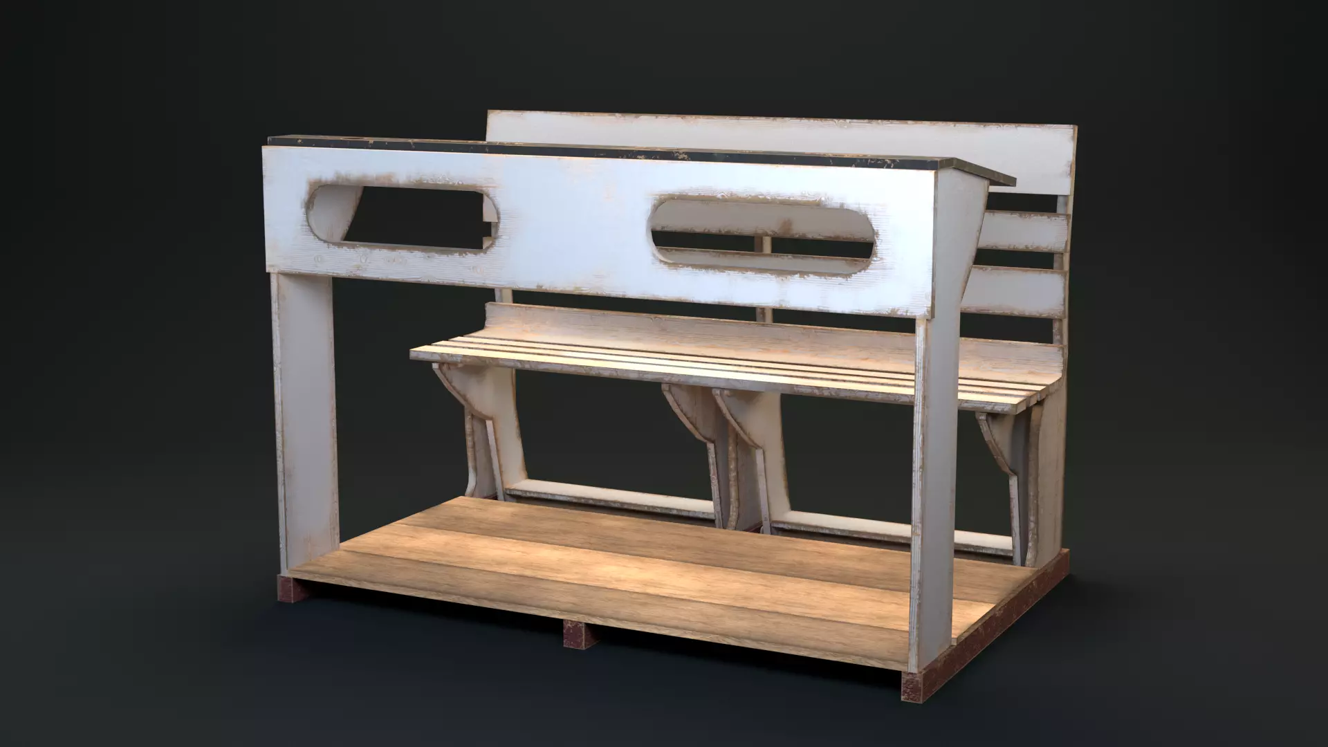 Early 20th Century Bench 1920s Low-poly 3D model_0