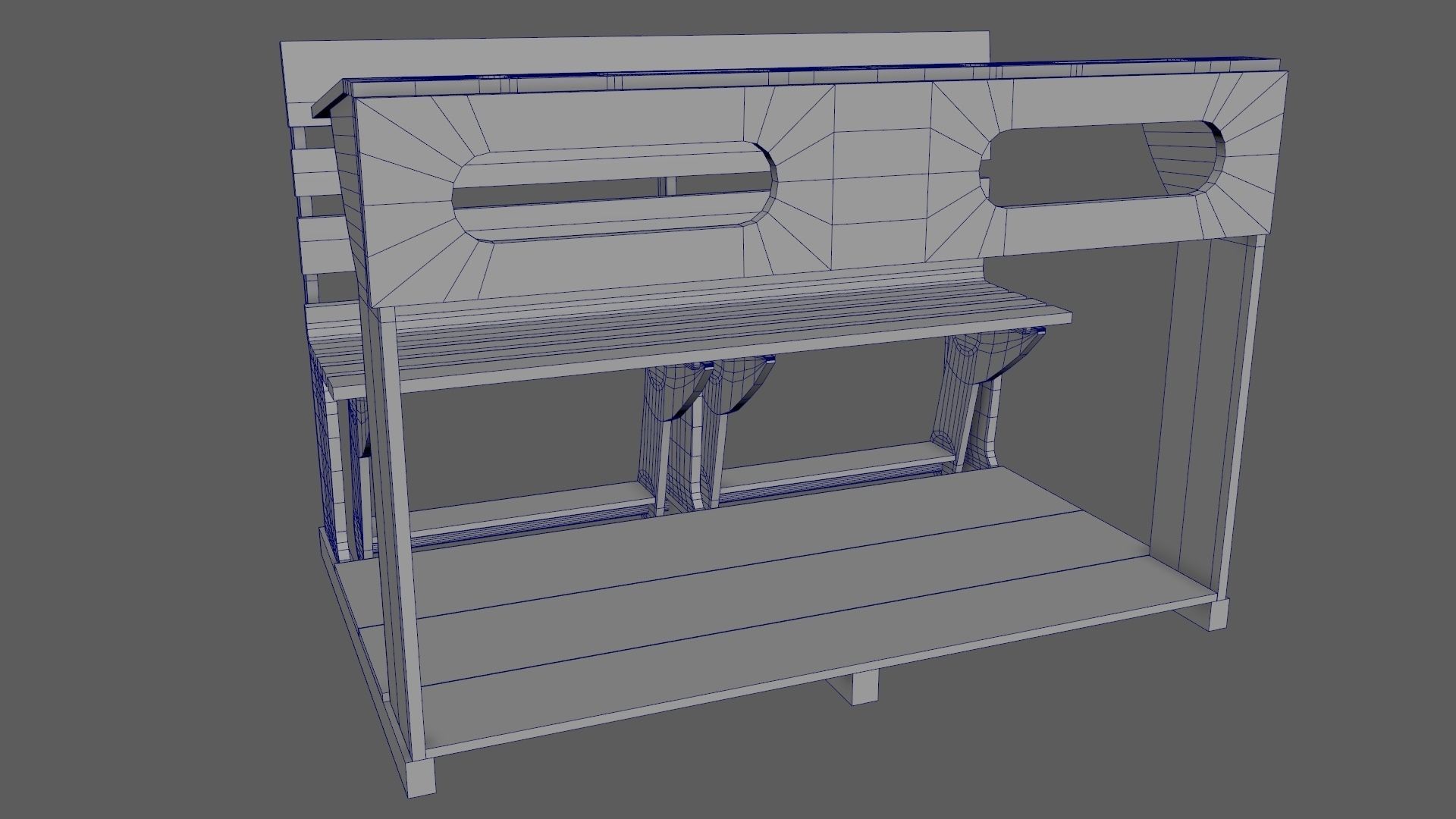 Early 20th Century Bench 1920s Low-poly 3D model_13
