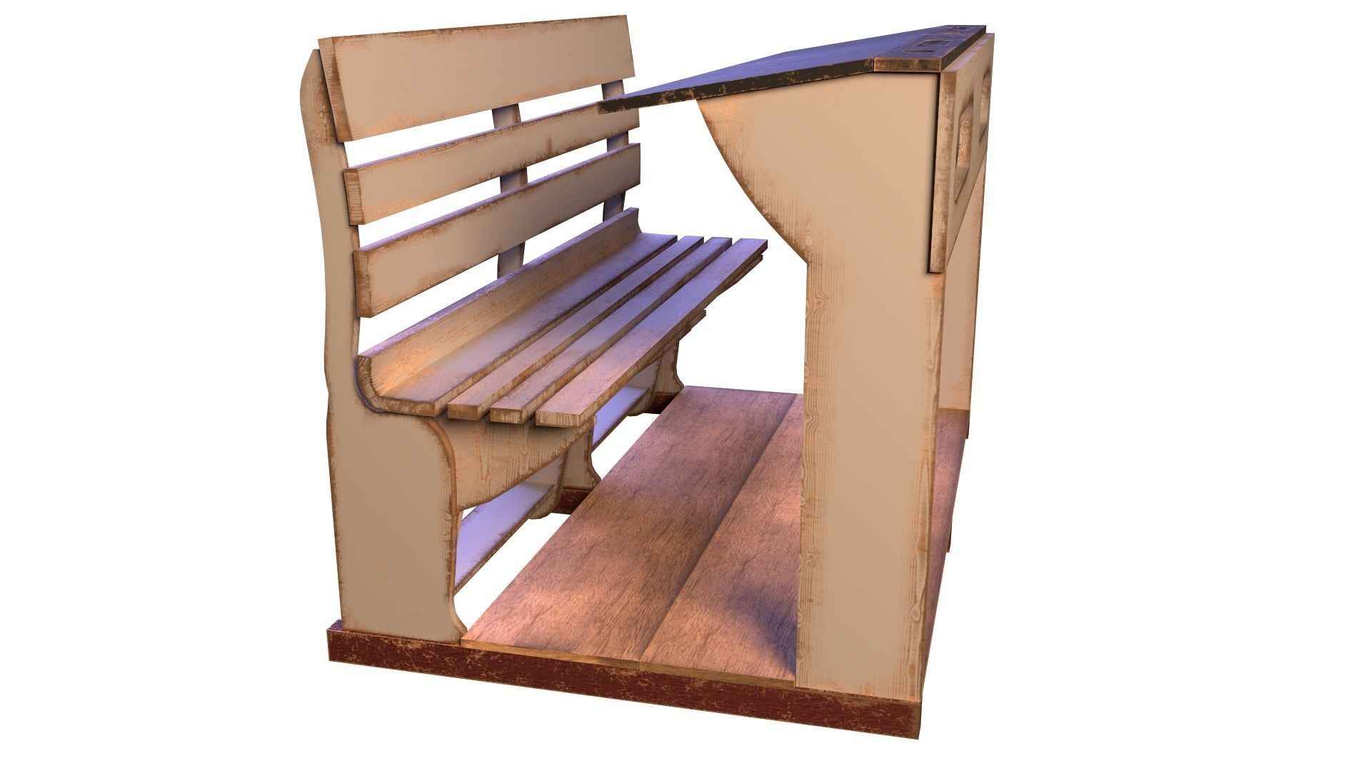 Early 20th Century Bench 1920s Low-poly 3D model_2