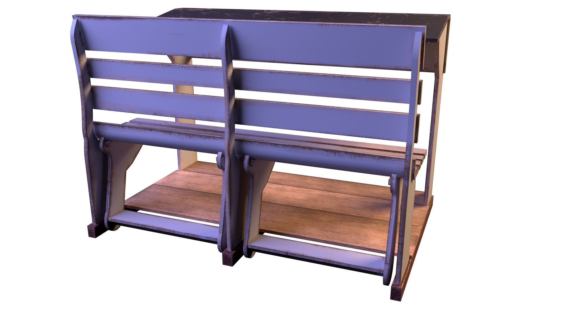 Early 20th Century Bench 1920s Low-poly 3D model_3
