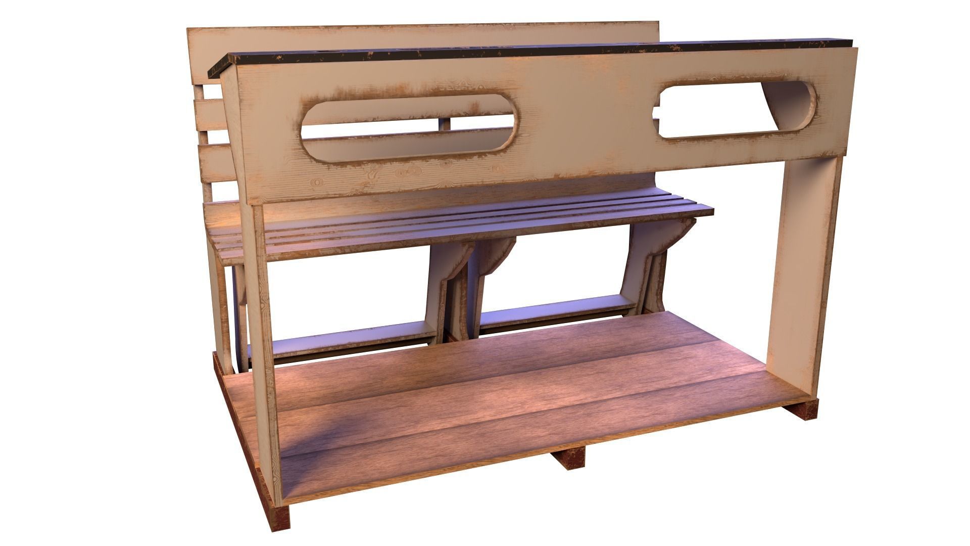 Early 20th Century Bench 1920s Low-poly 3D model_1