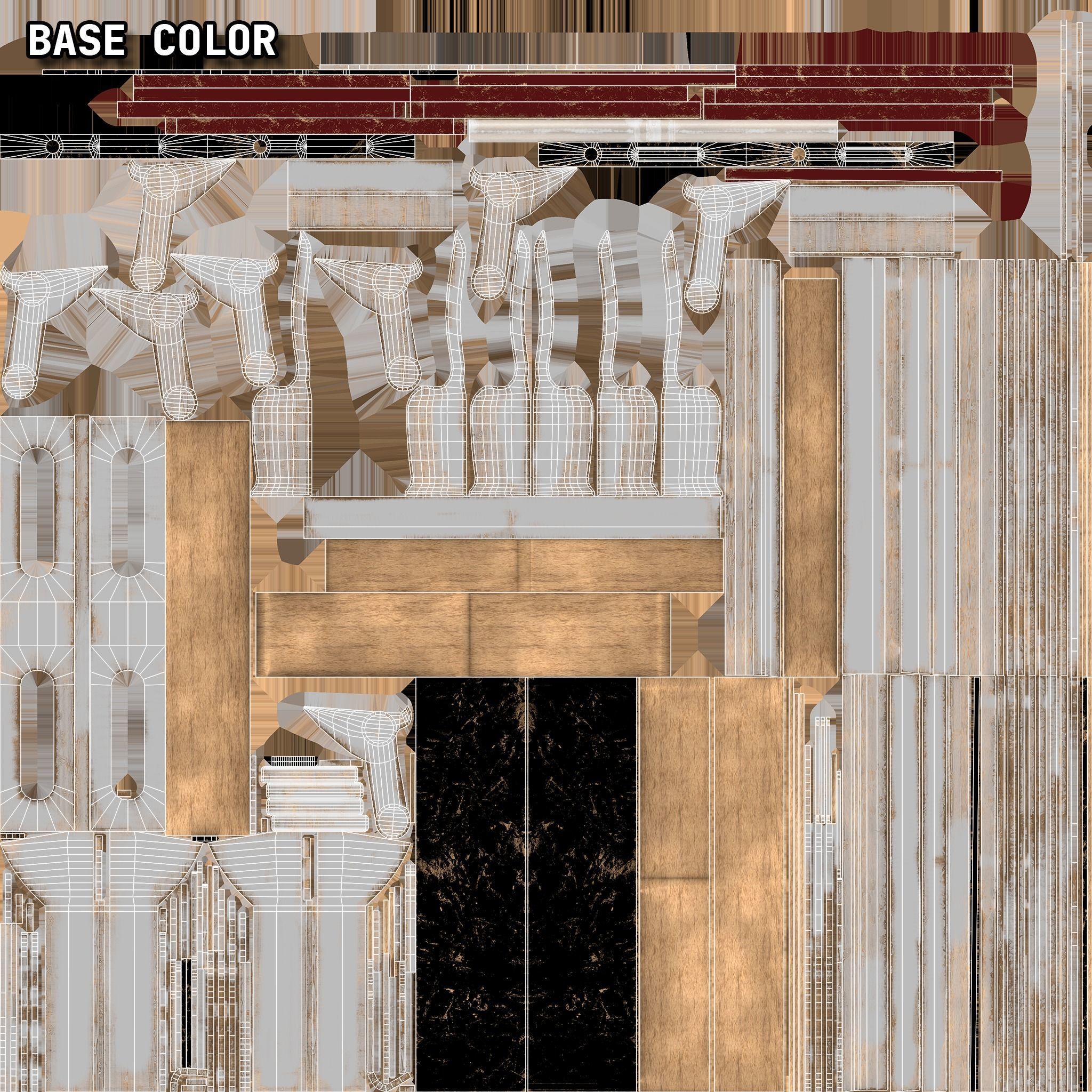 Early 20th Century Bench 1920s Low-poly 3D model_34