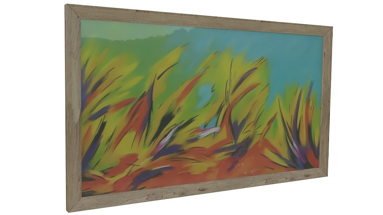 Painting 6 abstract in wooden frame 3D model_1