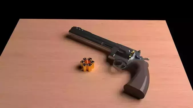 Pistol revolver on wooden table