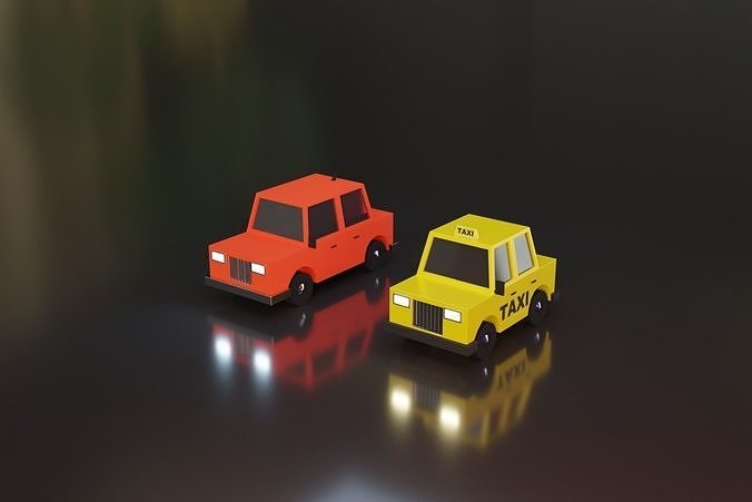 Taxi and Car LowPoly Free low-poly 3D model