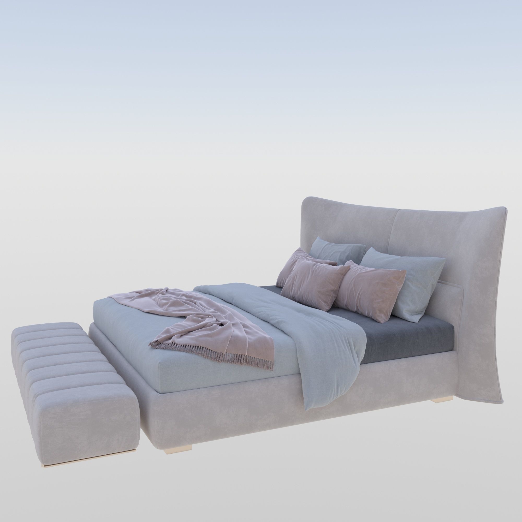 Bed and Bench 3D model_2