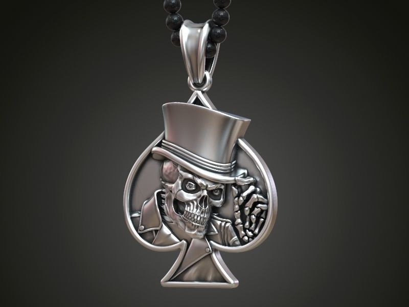 Pendant Skull spades playing card  3D print model_1