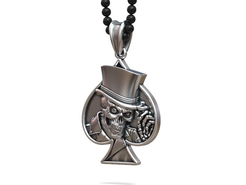 Pendant Skull spades playing card  3D print model_3