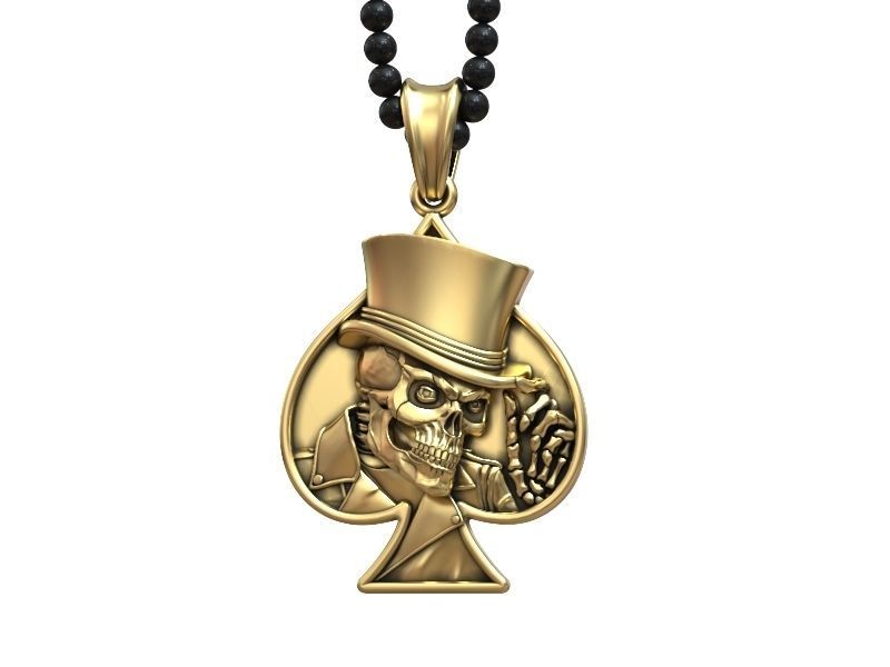 Pendant Skull spades playing card  3D print model_4