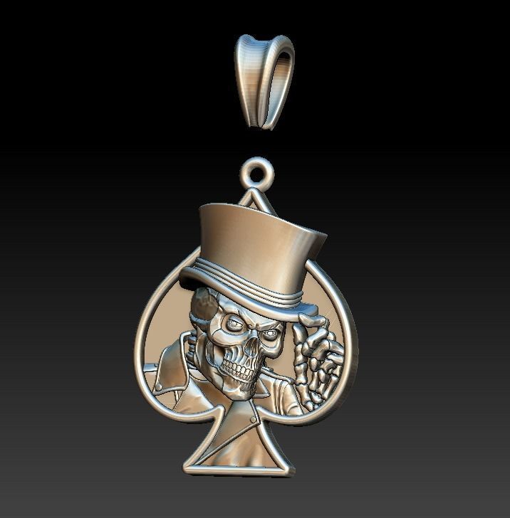 Pendant Skull spades playing card  3D print model_7