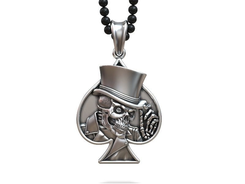 Pendant Skull spades playing card  3D print model_2