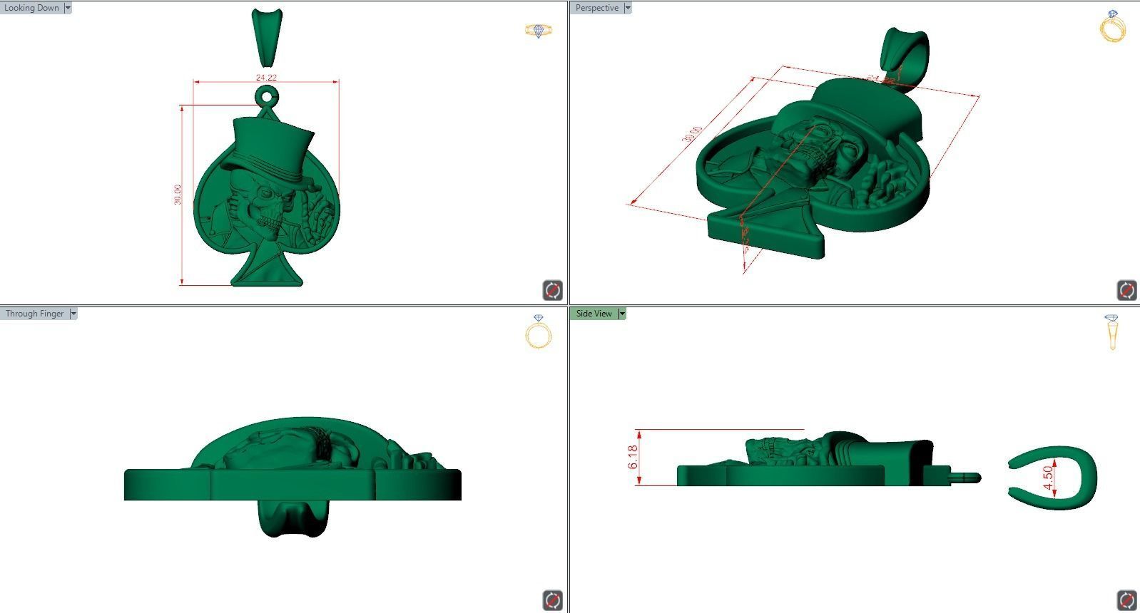Pendant Skull spades playing card  3D print model_6