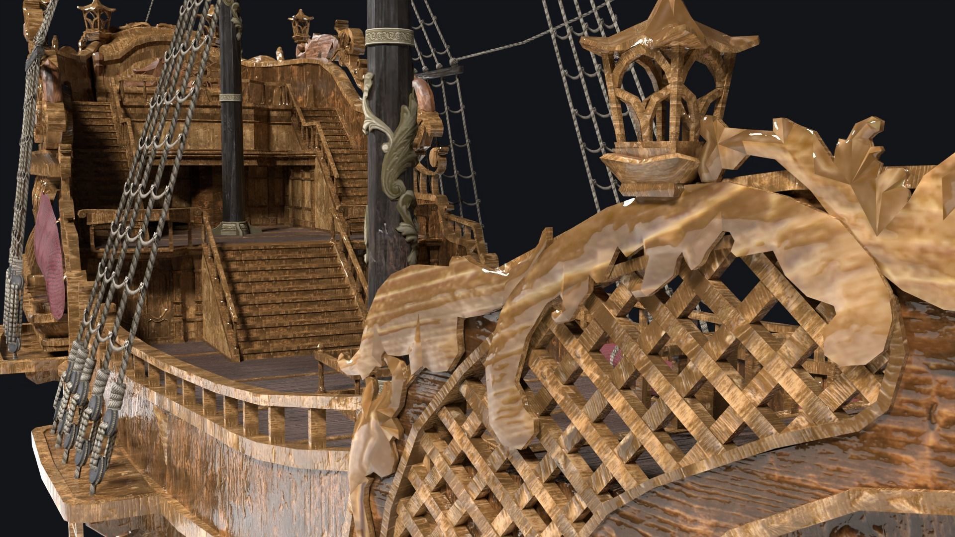 Realistic pirate ship Low-poly 3D model_8