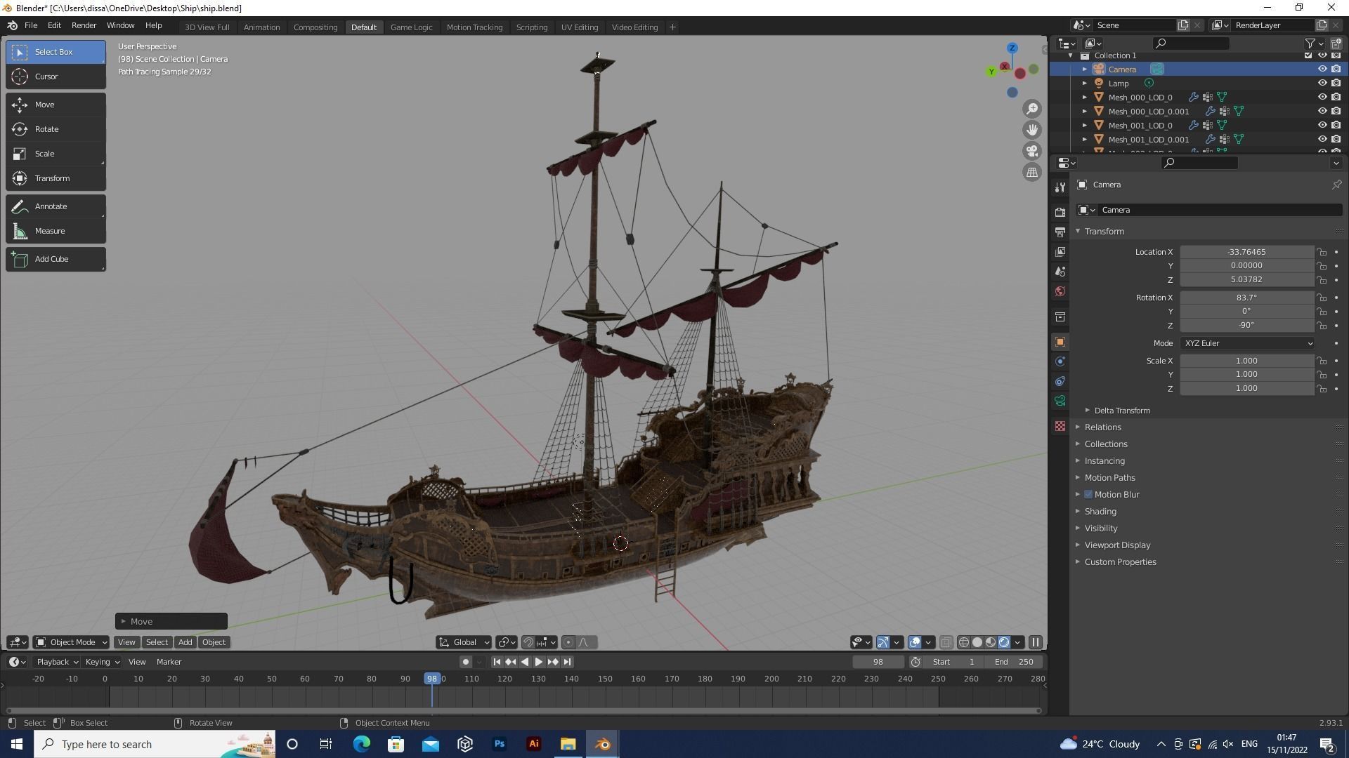 Realistic pirate ship Low-poly 3D model_15