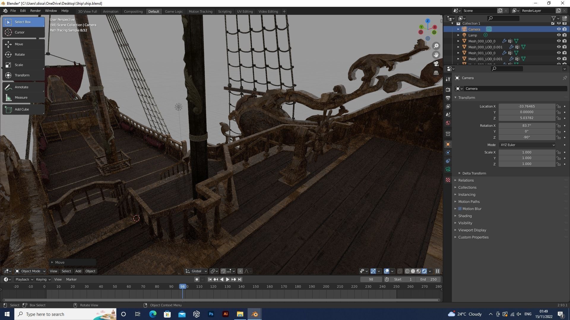 Realistic pirate ship Low-poly 3D model_13