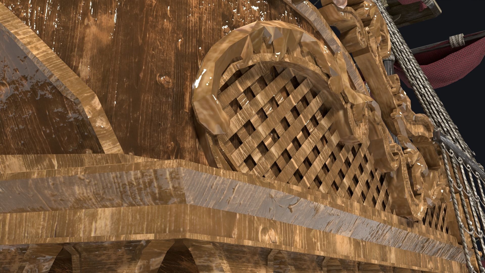 Realistic pirate ship Low-poly 3D model_7