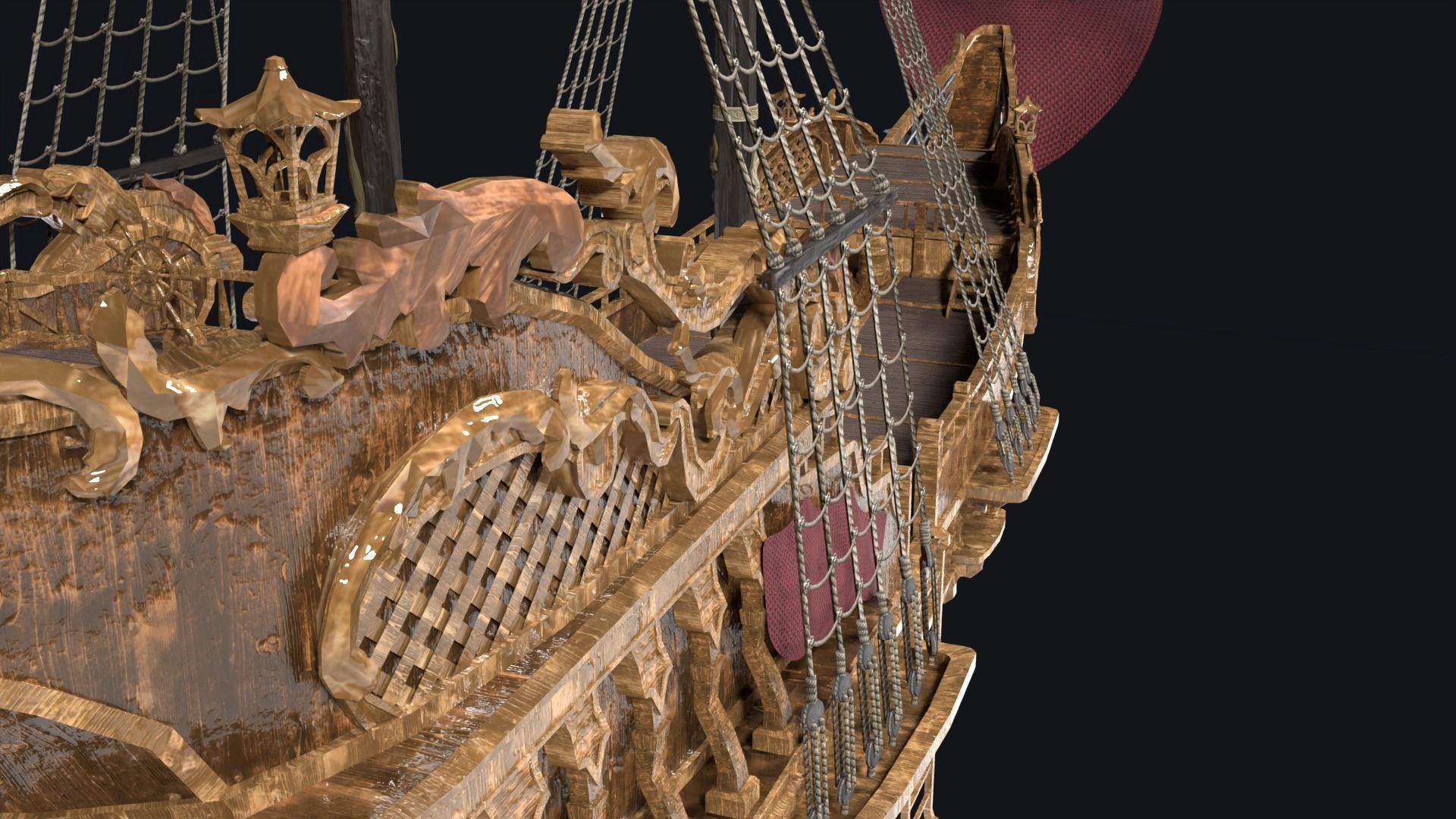 Realistic pirate ship Low-poly 3D model_6