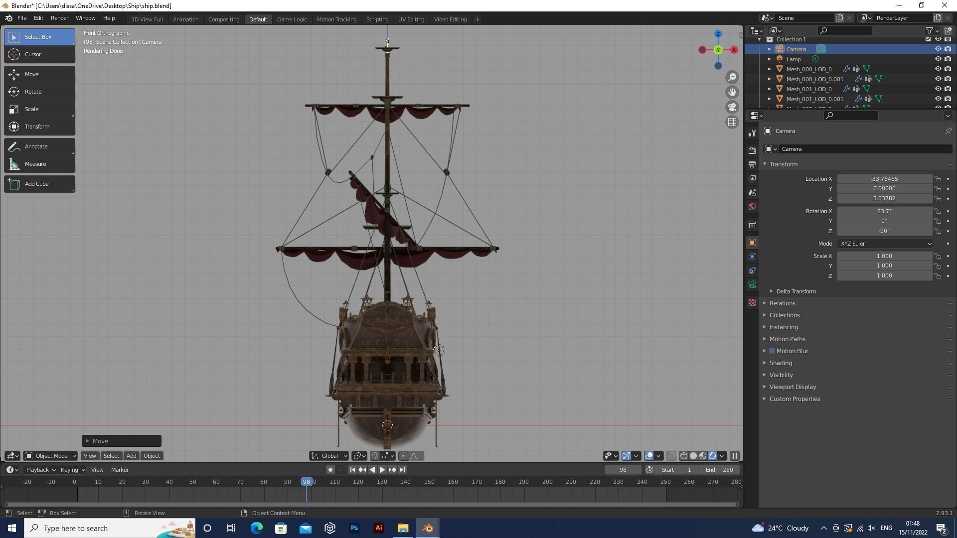 Realistic pirate ship Low-poly 3D model_16
