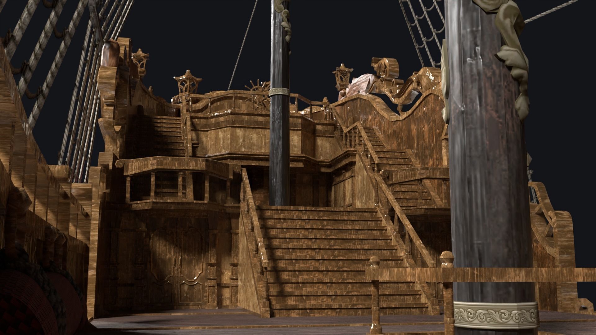 Realistic pirate ship Low-poly 3D model_9