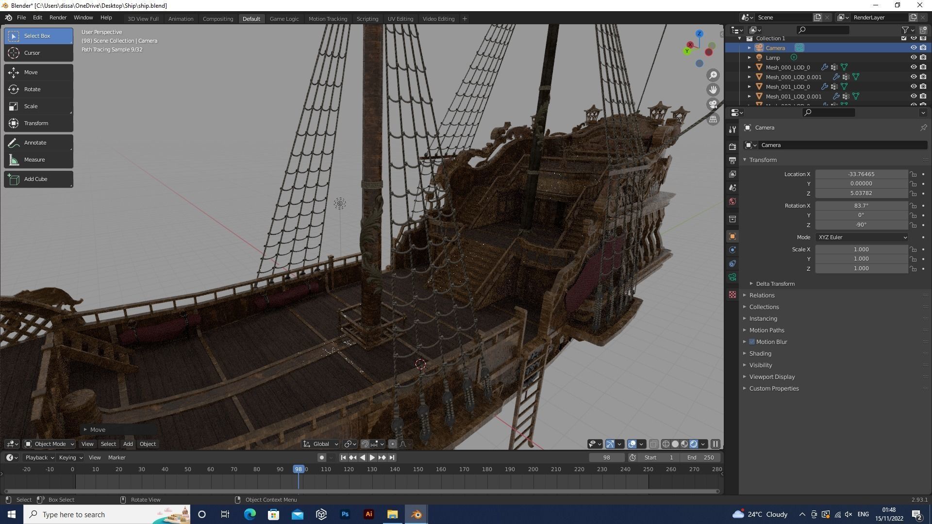 Realistic pirate ship Low-poly 3D model_17