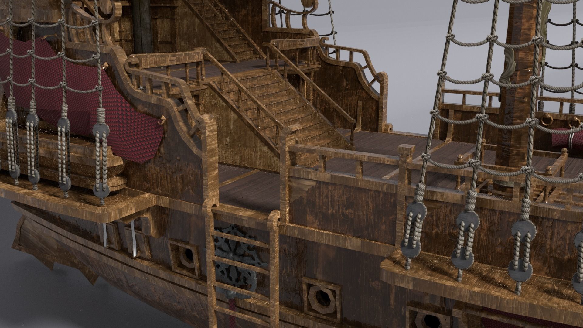 Realistic pirate ship Low-poly 3D model_24