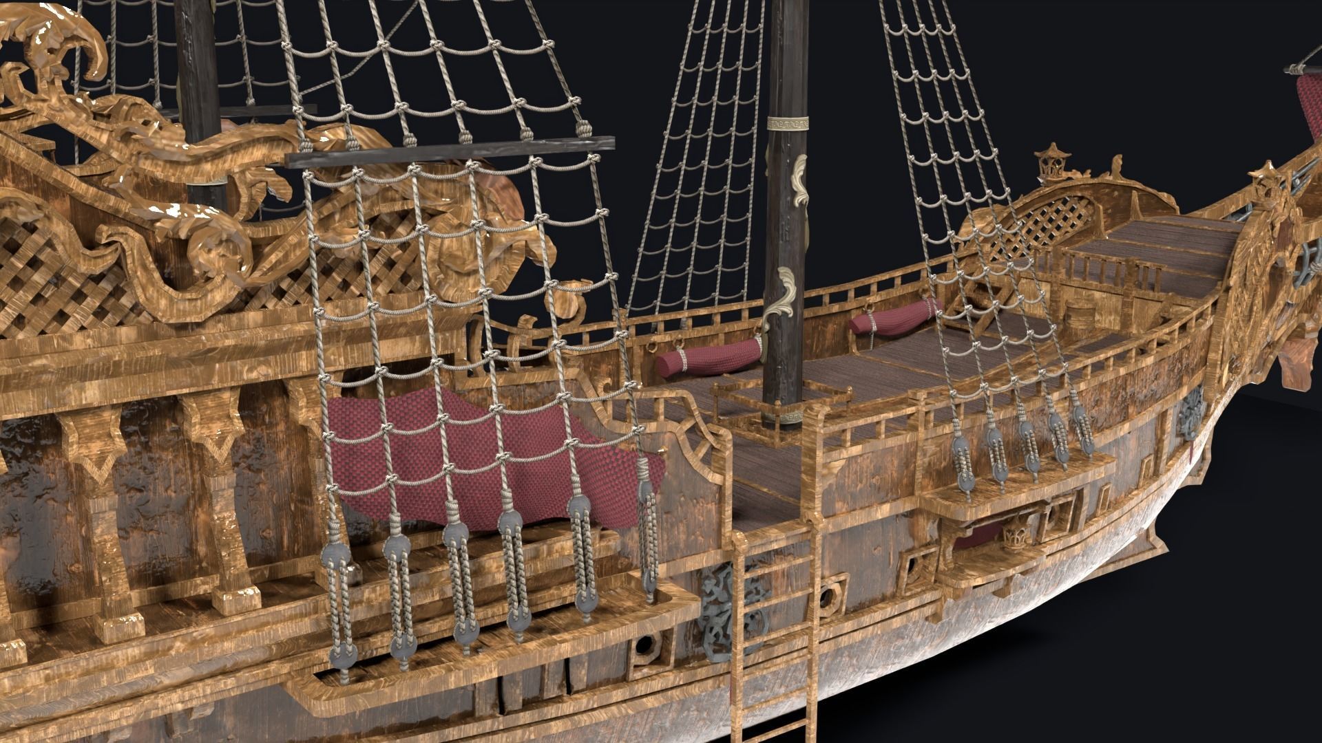 Realistic pirate ship Low-poly 3D model_2