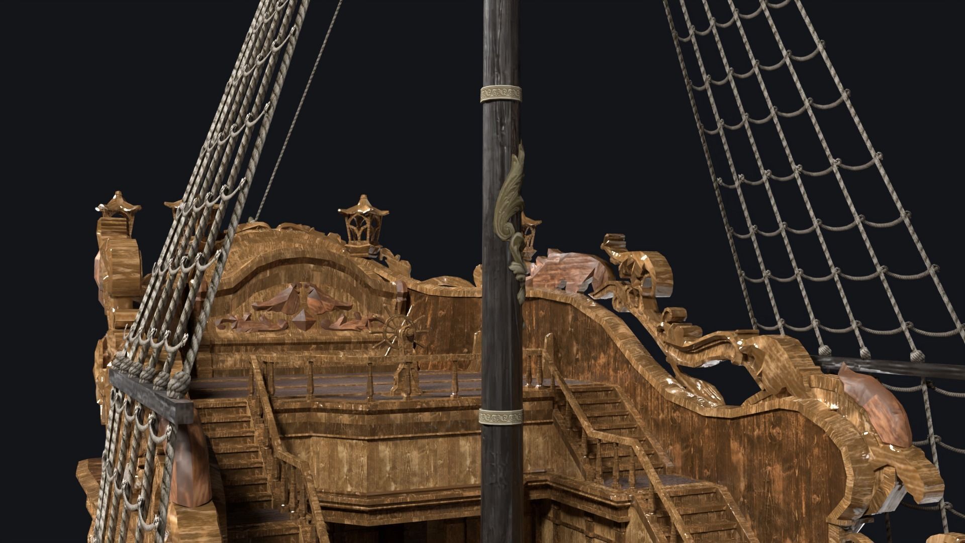 Realistic pirate ship Low-poly 3D model_5
