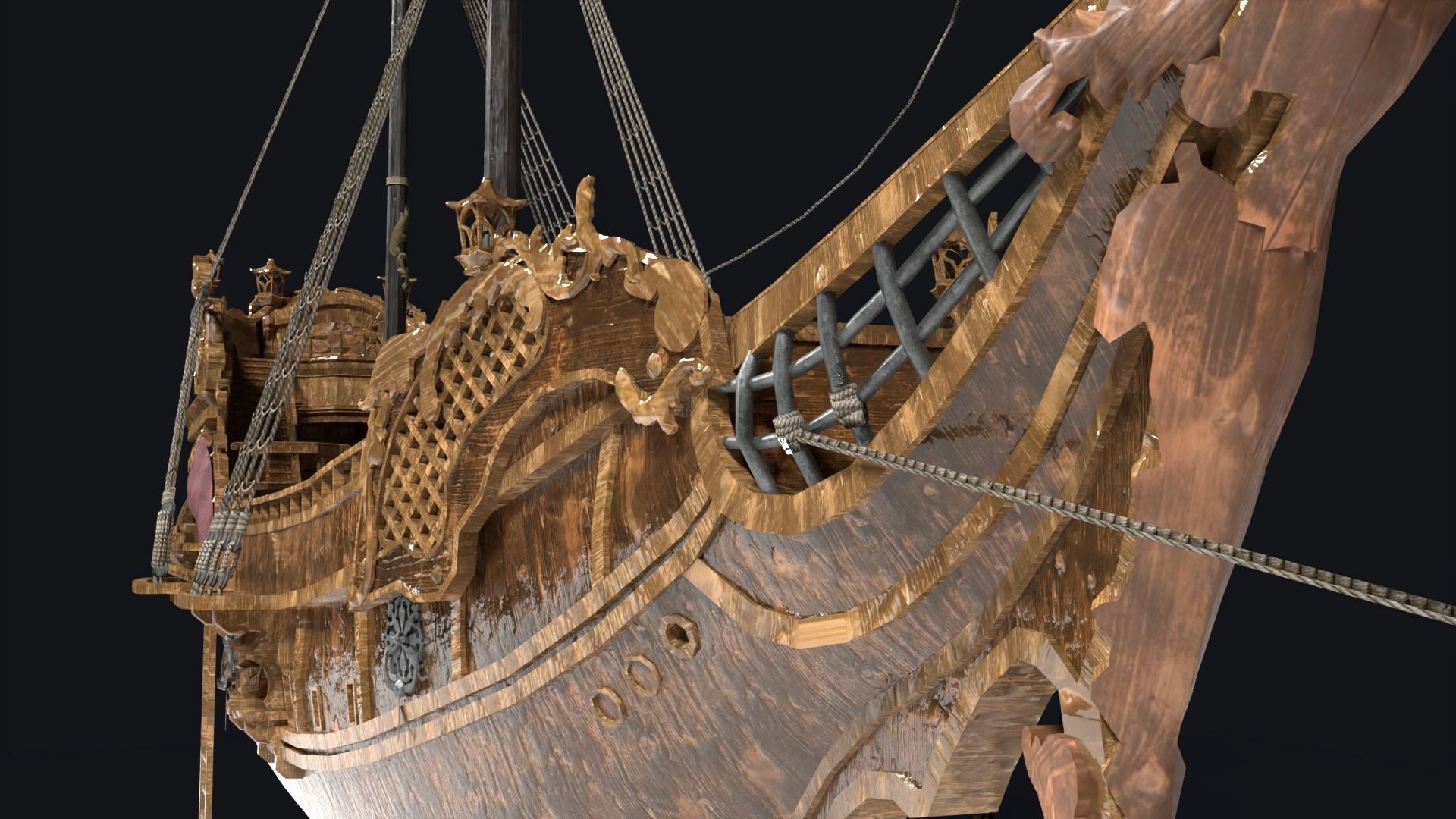 Realistic pirate ship Low-poly 3D model_10