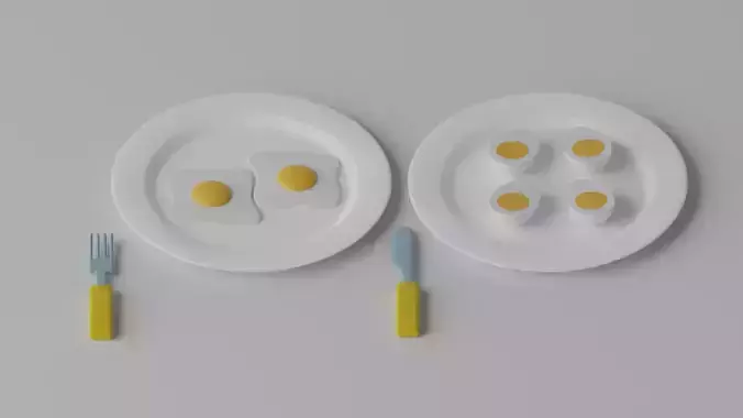 Cartoon Fried Egg Boiled Egg Plate Cutlery
