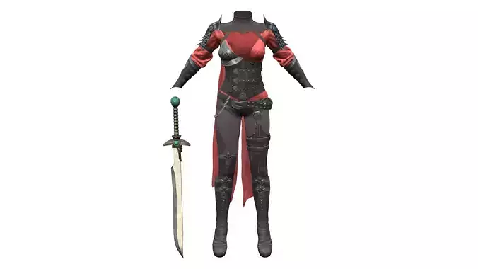 Medieval Fantasy Outfit Top Pants Shoes Gloves Sword