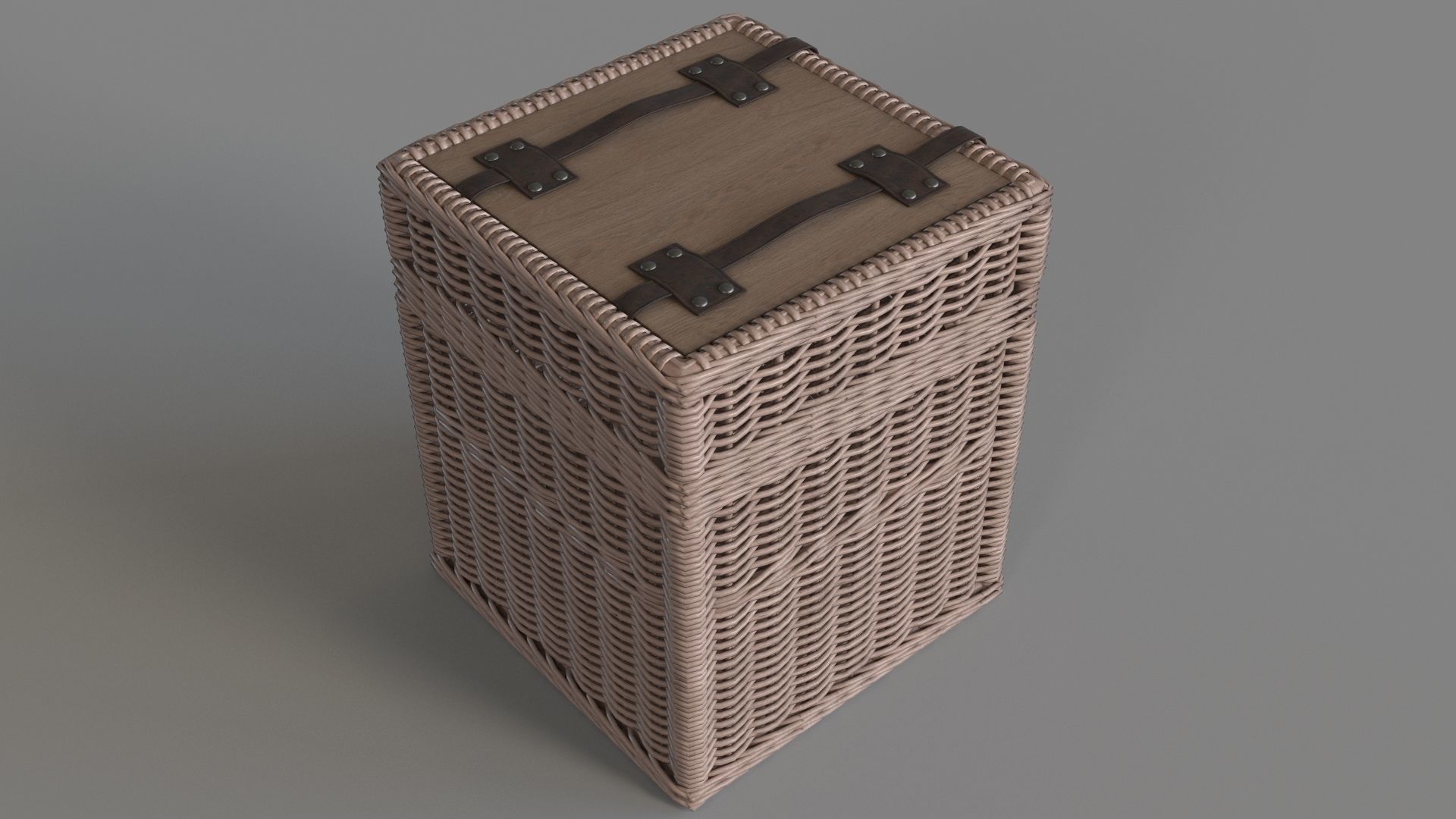 Rattan End Table With Leather Straps 3D model_3
