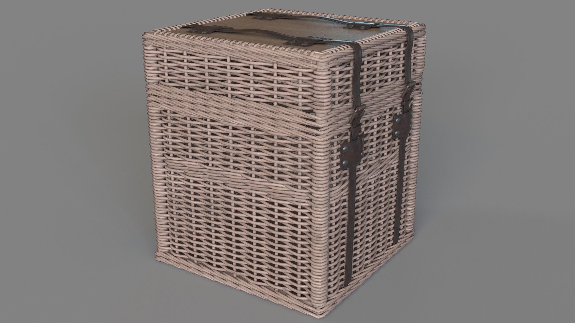 Rattan End Table With Leather Straps 3D model_2