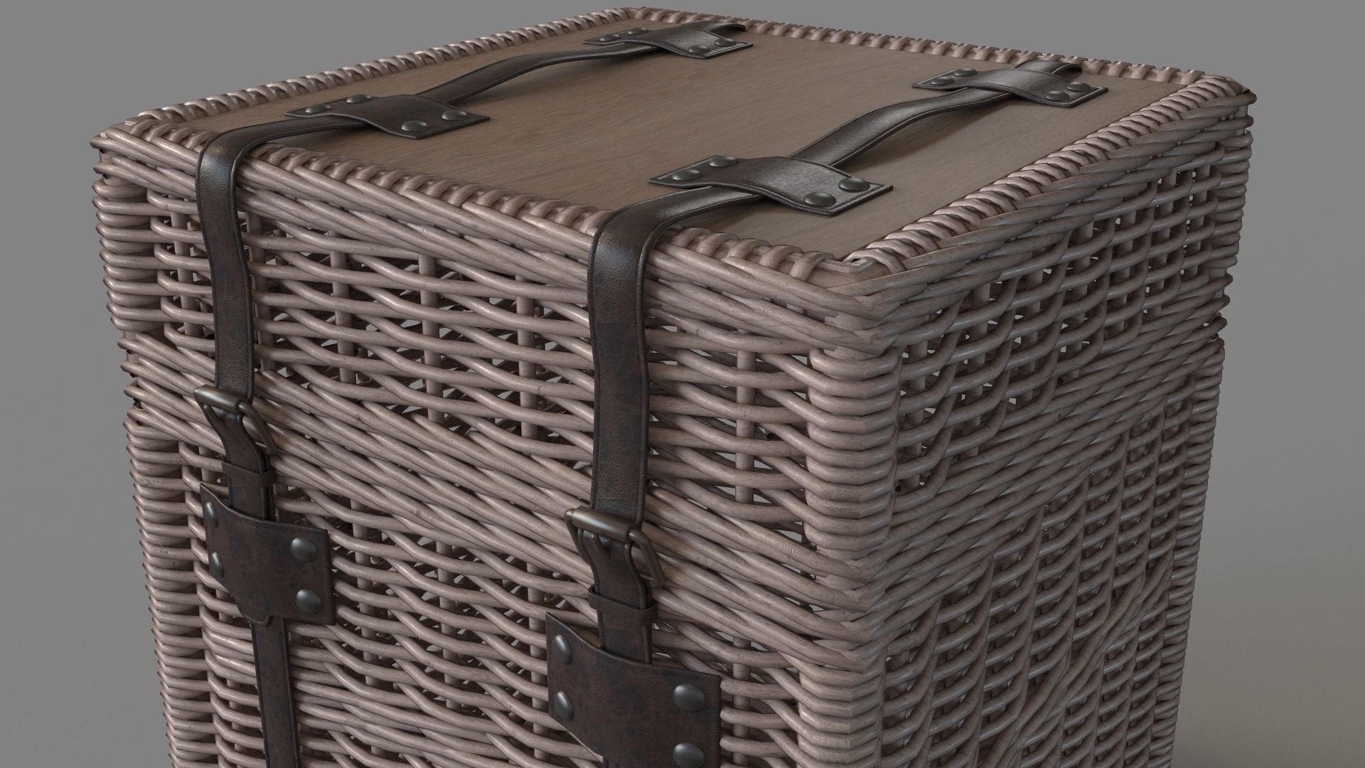 Rattan End Table With Leather Straps 3D model_4